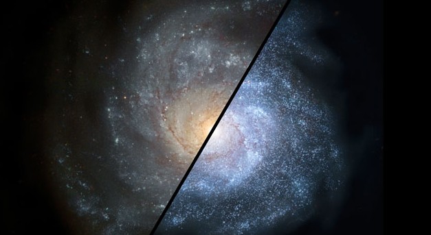 Иллюстрация показывает, как выглядят идентичные галактики в древности (справа) и сейчас (слева). Иллюстрация NASA/JPL-Caltech/STScI 