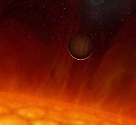 Экзопланета на орбите у красного гиганта. Иллюстрация Mark Garlik/HELAS