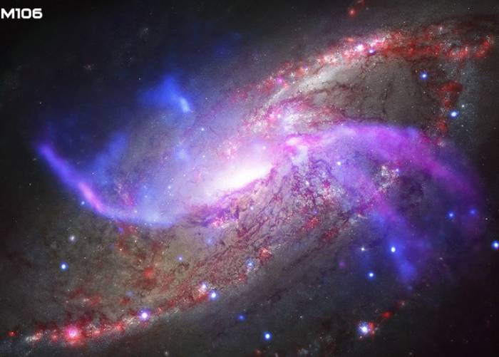 Загадочные рукава горячего газа в галактике M106. 