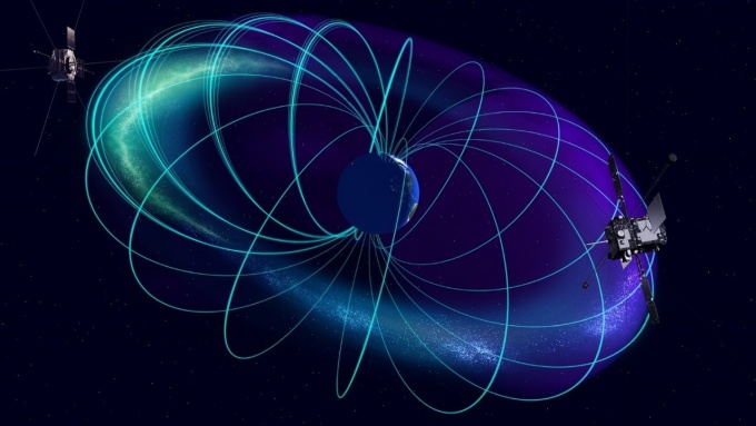 Схематическое изображение электронов в радиационном поясе Ван Аллена.