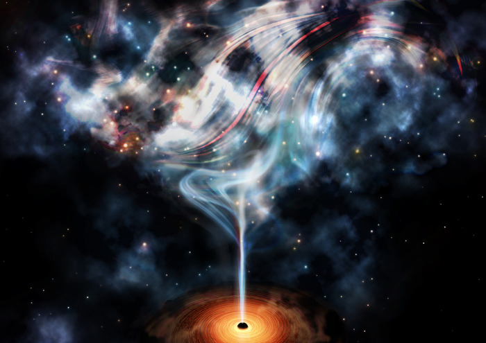 Художественное представление струи сверхмассивной черной дыры.