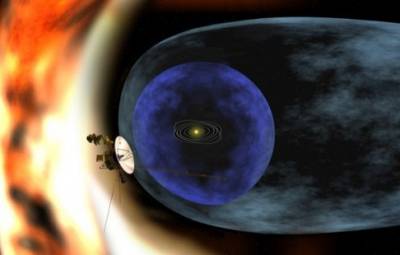 Художественное изображение аппарата«Вояджер 2», который достиг внешней границы гелиосферы - магнитного «пузыря» вокруг Солнечной системы, которая создается солнечным ветром.