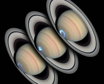 Изображения полярных сияний Сатурна. Иллюстрация NASA