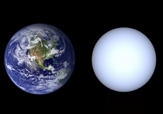 Сравнительные размеры Земли и белого карлика. 