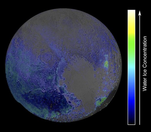 Карта расположение залежей водяного льда на Плутоне. 