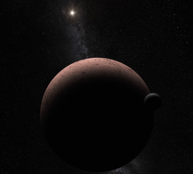 Карликовая планета Макемаке и спутник MK 2 в представлении художника.