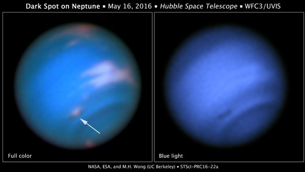 Пятно на Нептуне. Изображение было получено 16 мая 2016 года.