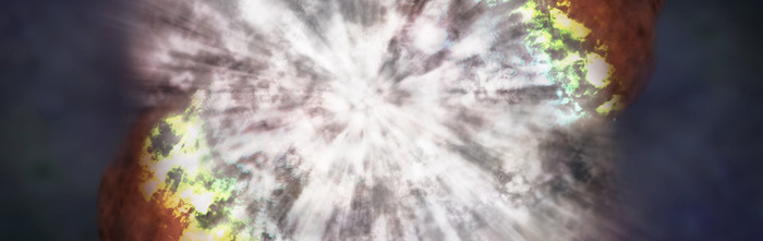 Художественное изображение взрыва сверхновой (коллаж)