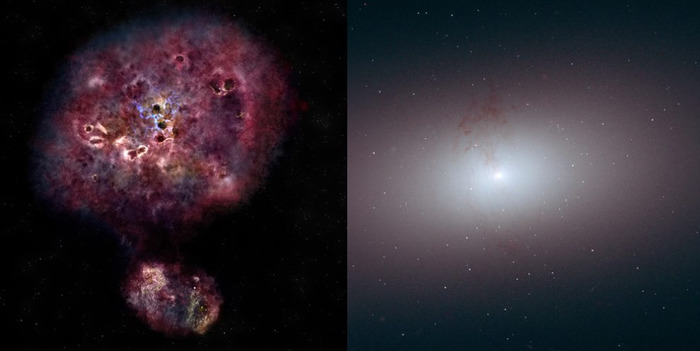 Гигантская галактика XMM-2599, которой почти двенадцать миллиардов лет